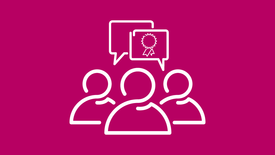 Icons suggesting people talking and learning